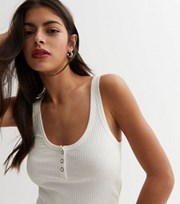 New Look Off White Ribbed Jersey Popper Front Crop Vest